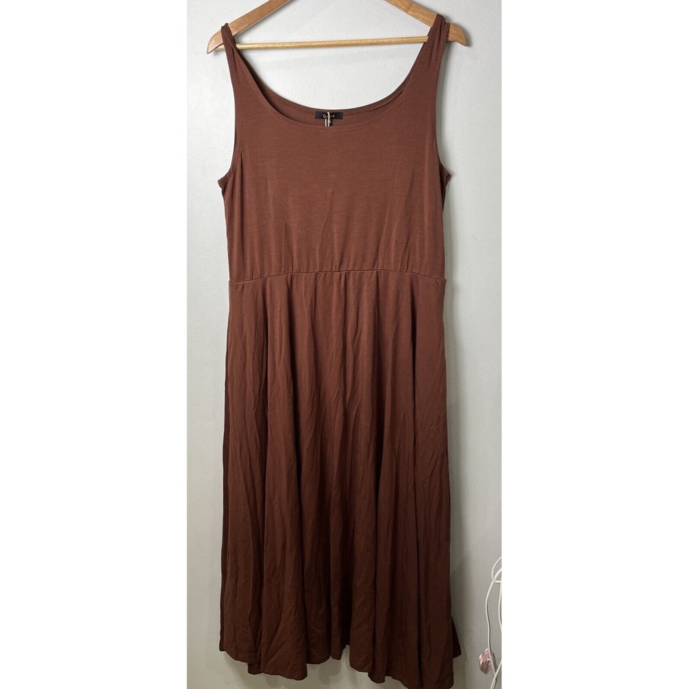Quince Tencel Jersey Fit & Flare Dress Sleeveless Midi Stretch Brown Size XL